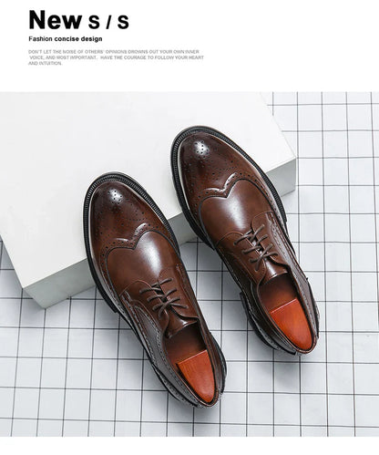 Brown Handmade Leather Men 2026 Oxford Shoes Black Leather Man Formal Classic Brogue Business Shoes Chaussure Homme