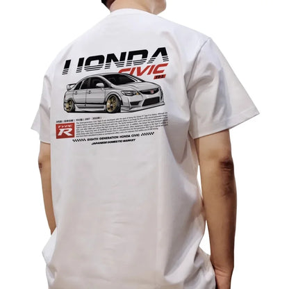 Civic Type R JDM Car T Shirt Racing Graphic Tee Men 100% Cotton Streetwear Back Print Top