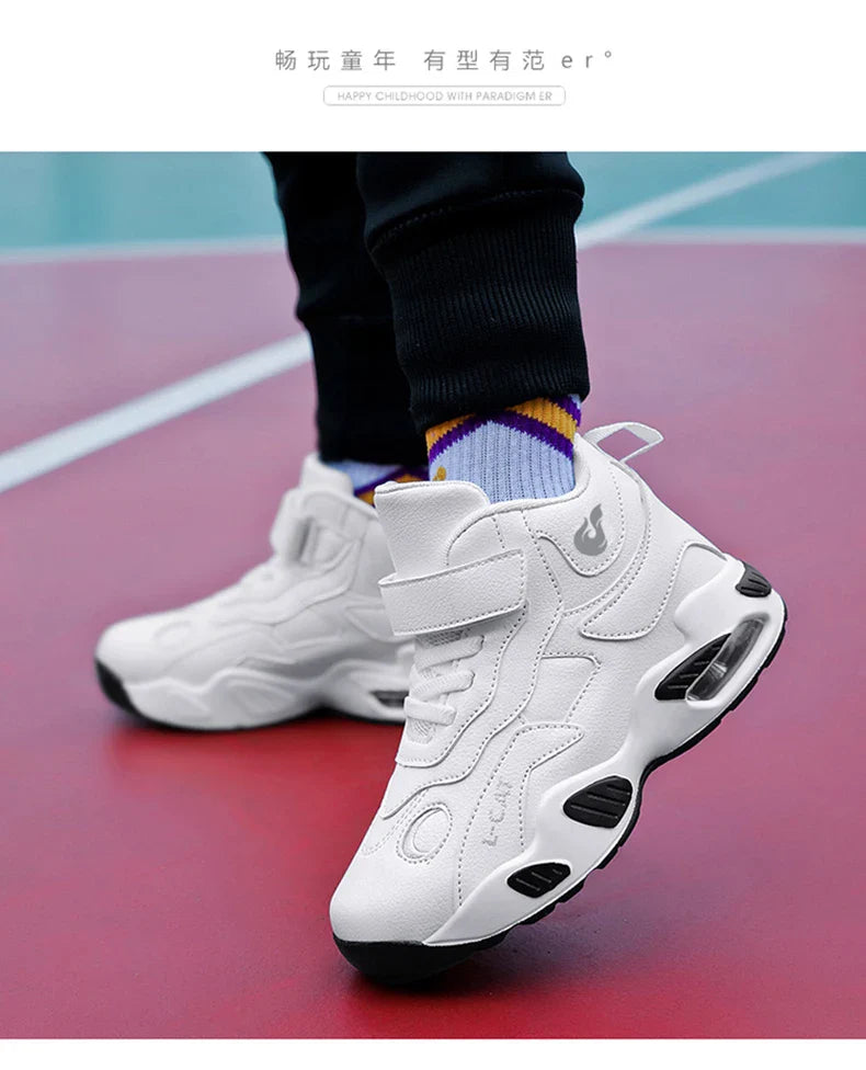 Children's High-top Basketball Shoes Anti-slip Basketball Combat Boots Boys Girls Outdoor Cushioned Sneakers Ankle Support Shoes