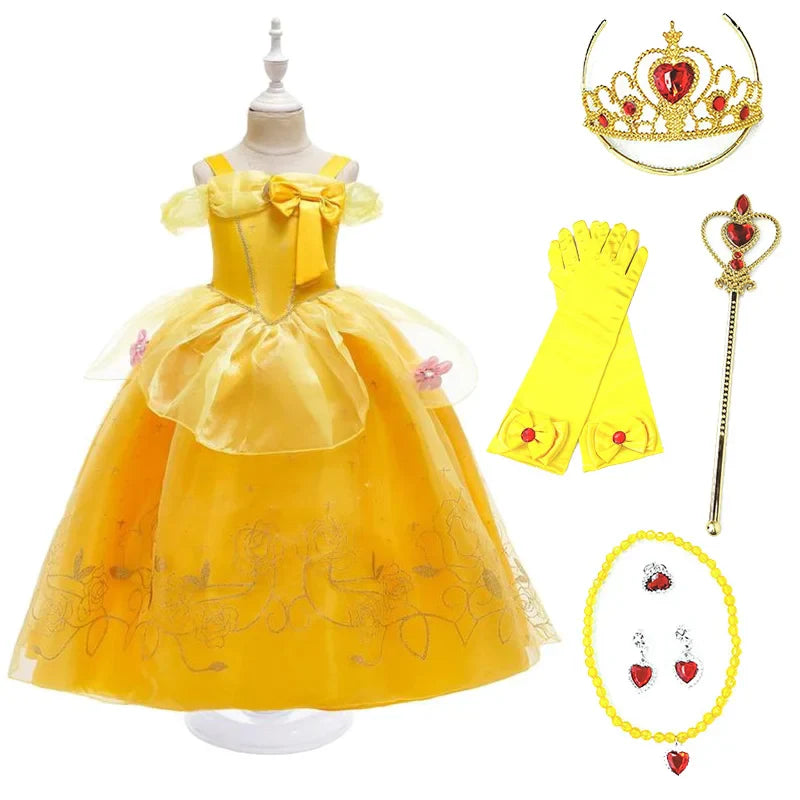 Girls Beauty and Beast Bell Costume Kids Summer Carnival 3 4 5 6 7 8 9 10 Years Dress Kids Princess Performance Cosplay Dresses