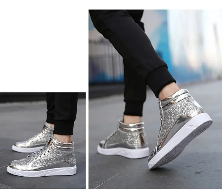 Man High Top Sneakers Luxury Glitter Men Ankle Boots Fashion Non-slip Casual Shoes High Quality Hip Hop Men Boots 2024