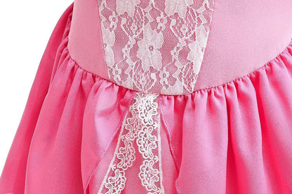 Fantasia de Princesa Pêssego com Luz LED Colorida para Aniversário de Criança Jogo de Roleplay Vestido de Menina para Halloween Festival Rosa Renda 2-9 Anos C