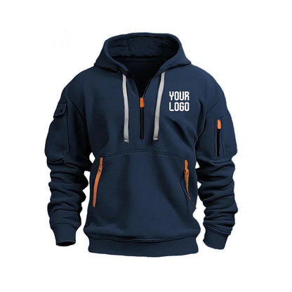 2025 new men's and women's multi pocket ribbon zipper wool hooded casual shirt loose pullover fashionable sports shirt top