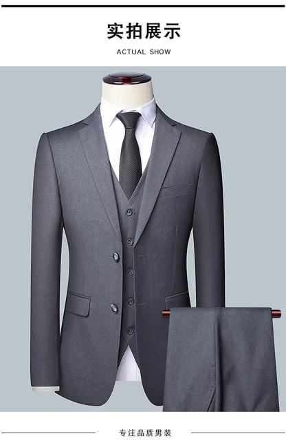 Terno Boutique Moda Masculina Negócios (Blazer + Colete + Calça) Terno Masculino Casamento Casual Profissional Formal 3 Peças M-6XL