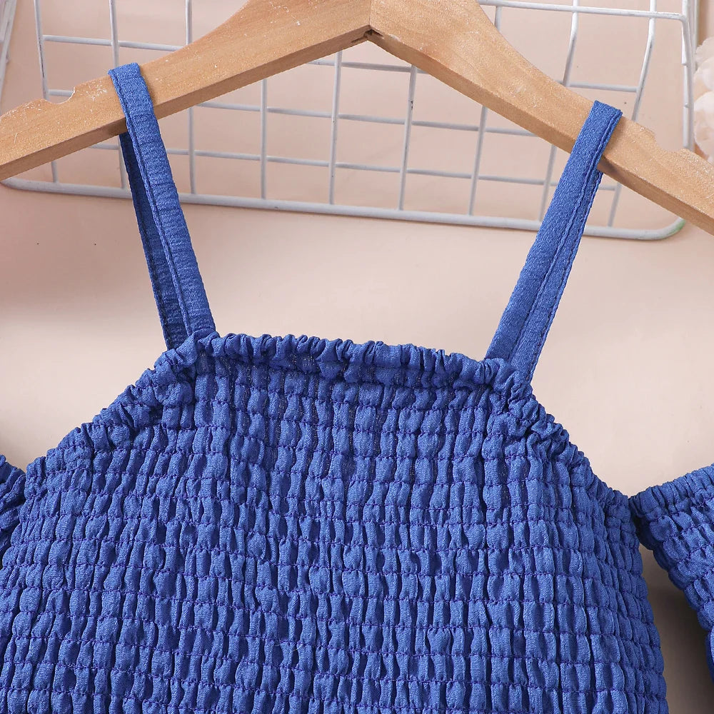 Vestido Feminino de Verão Ombro a Ombro Cinto Cor Sólida