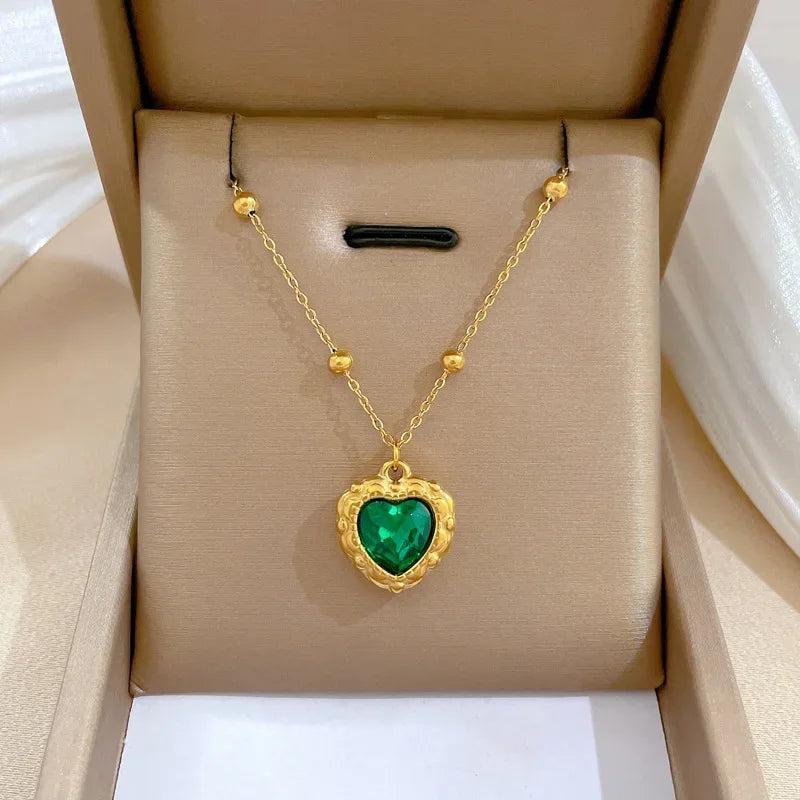 Trendy Heart Stainless Steel Zirconia Necklaces For Women Girls Love Gold Color Metal Necklace Party Birthday Daily Jewelry