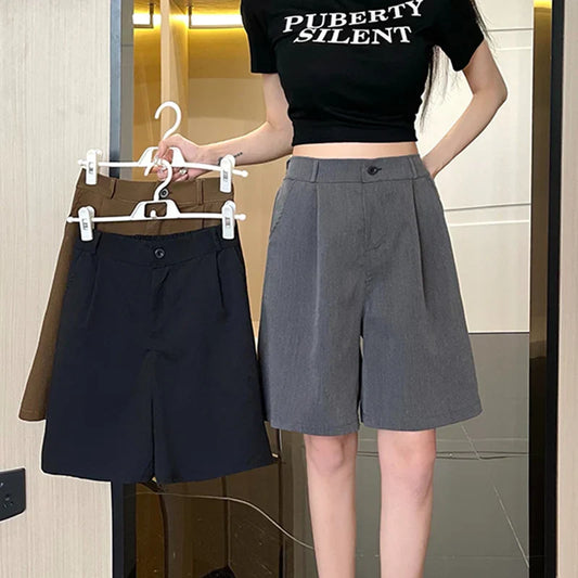 Large Size Women Summer Casual Suit Shorts Lady Comfortable Office Work Wide Leg Short Pants Female Daily Baggy Versatile Pants