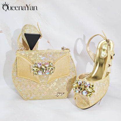 Special Synthetic Fabrics Design Teal Color Women's Matching Shoe and Bag Set  for Weddings and Parties