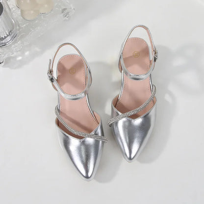 Girls' High Heels Sandals Fashion Rhinestone Pointed Toe Children's Princess Shoes Rubber Soles Non Slip Casual Sandals