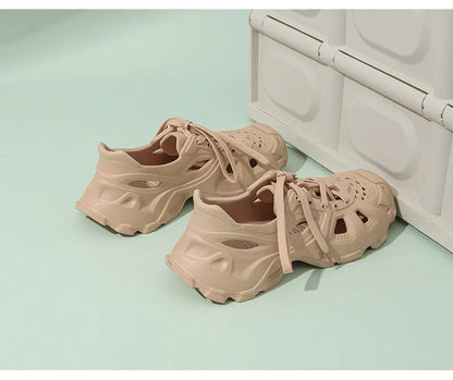 Kids Summer Breathable Comfort Shoes Lightweight Adjustable Strap Slip on Shoes Lace Up Non-slip Thick Bottom Pure Color Sandals