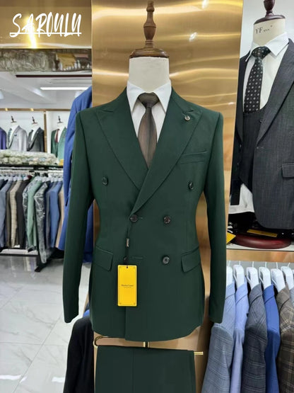 Classic 2-pieces Peak Lapel Men Suit Smooth Business Tuxedo In Stock Set Decent Party Daily High Quality Simple Groom Wear