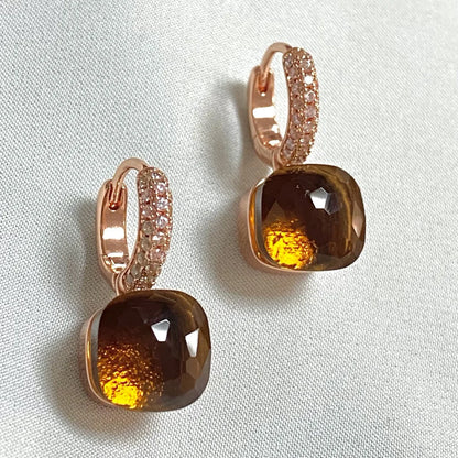 Classic Candy Color Earrings Inlay Transparent Zircon 27Colors Crystal Earrings Rose Gold Plated Fashion Jewelry For Women