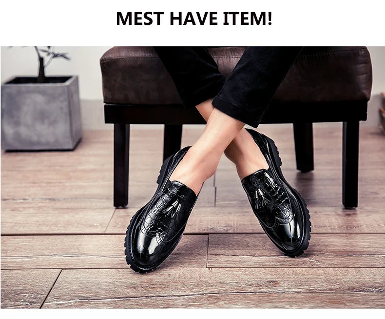 High Quality Casual Business Leather Shoes Men Formal Men's Dress Shoes Classic Tassels Retro Office Social Leather Loafers Male