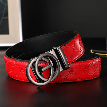 New Width 3.4cm Men's Belt Business Formal Real Leather Canvas Male Belt High Quality Metal Automatic Buckle Belt for men jeans