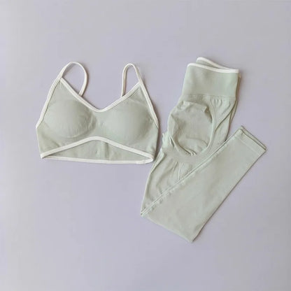 2PCS High Waisted Sports Bra Set with Contrasting Small Suspender Tight Fitting Hip Lifting Training Bra And Pants