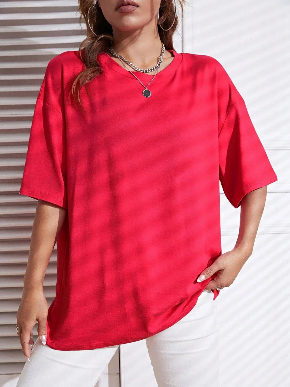 Camiseta Feminina de Manga Curta Cor Sólida para Fitness, Algodão Macio, Respirável, Roupas Confortáveis, Básica, Versátil, Solta
