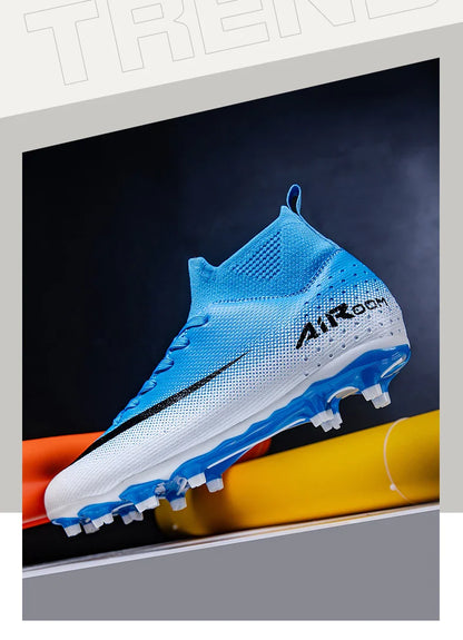 High-Top Leather AG Studded Soccer Cleats, Anti-Slip for Grass Field, Youth & Adult Men Women Training World Cup Style