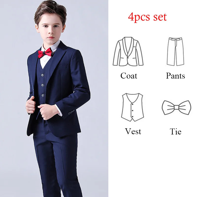 1-14 Years Children Boy Wedding Suit Black Nave Blue Elegant Suits For Children Boys Suits Outfits Set Teenager Kids Suits