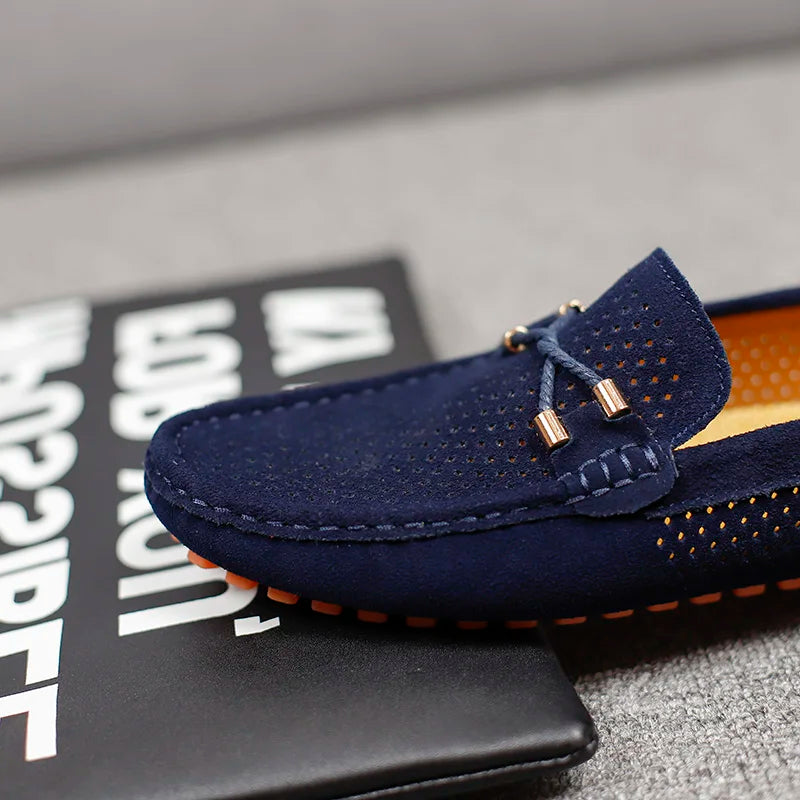 Mens Casual Shoes Genuine Leather Man Loafers Slip on Flats Lightweight Mens Driving Shoes Lazy Shoes