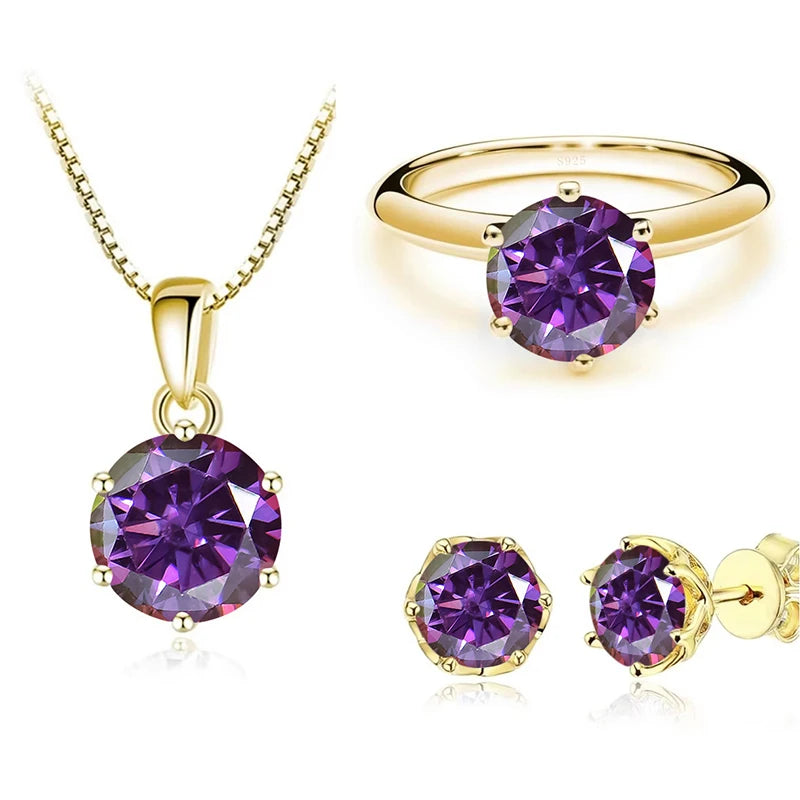 1Carat Moissanite Jewelry Set For Women Sterling S925 Silver Gold Plated Necklace Earrings Ring GRA Certified Wedding
