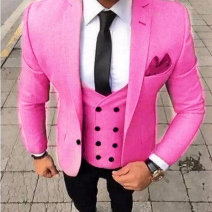 Men's Fashion Brown Slim Fit 3-Piece Suit Set with Blazer Vest Pants - Casual Wedding Prom Business Groom Tuxedo Clothing