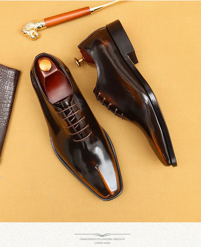 Genuine Leather Shoes for Men Dress British Business Party Lace Up Black Square Toe Fashion Casual Formal Suit Handmade Men Shoe