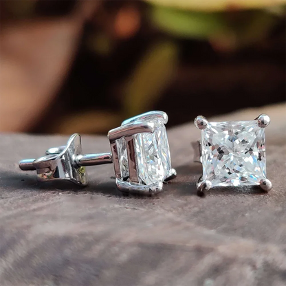Certified 0.6/1/2/6carat Princess Cut Moissanite Diamond Stud Earrings for Women Men 925 Sterling Silver Square Ear Studs