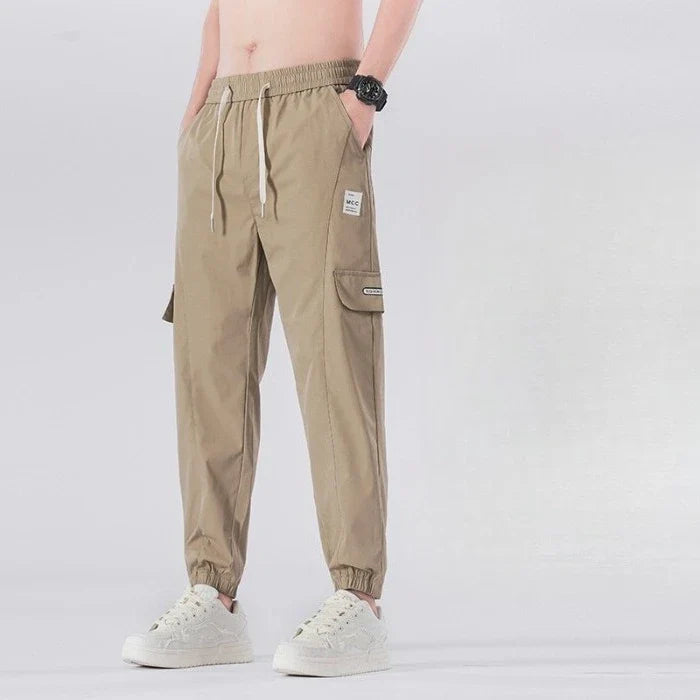 Spring Summer Thin Men's Cargo Pants Loose Tapered Elastic Cuff Jogger Trousers Quick Dry Casual Outdoor Haren Pants Male 5XL