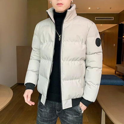 Men's Thickened Cotton Jacket Stand Collar Casual Winter Coat Youth Large Size down Cotton Clothes Fashionable Urban Style
