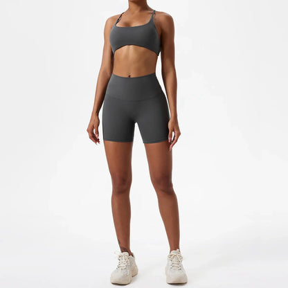 Two Pieces Yoga Set Women Gym Shorts Sports Suit Female Soften Skin-Friendly Activewear Beauty Back Women Sportswear