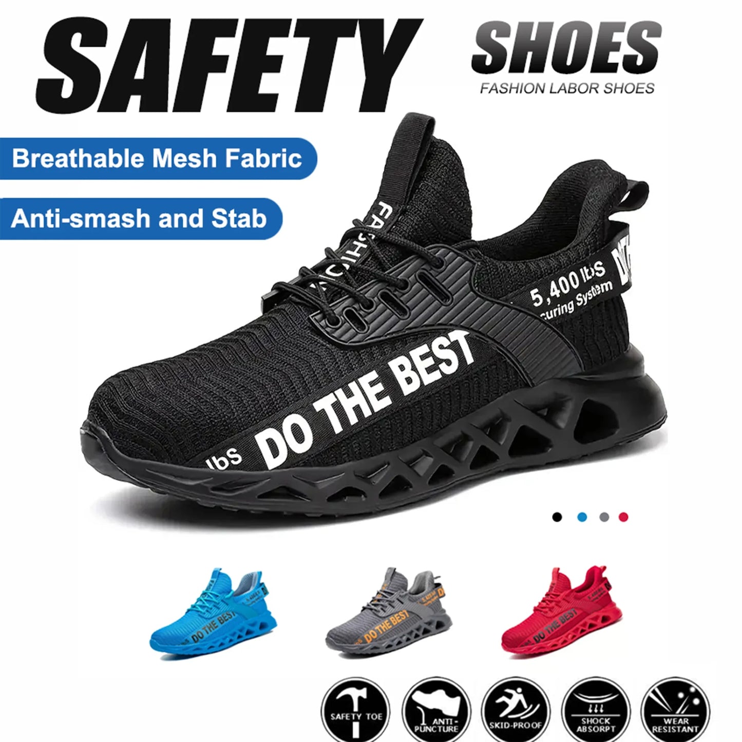 Indestructible Steel Toe Shoes for Men Women Anti-Puncture Work Shoes Comfortable Breathable Work Safety Protective Sneakers