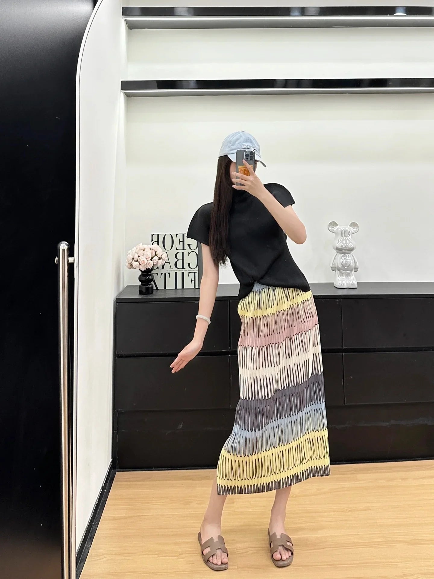 Miyake Pleated Striped Half Skirt 2025 Summer New Fashion Temperament Loose Thin Design Half Skirt