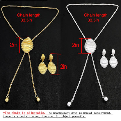 85CM Long Necklace Earrings For Women Adjustable Length Sweater Chain Gold Plated 3PCS Set Fashion Jewelry Wedding Party Gift
