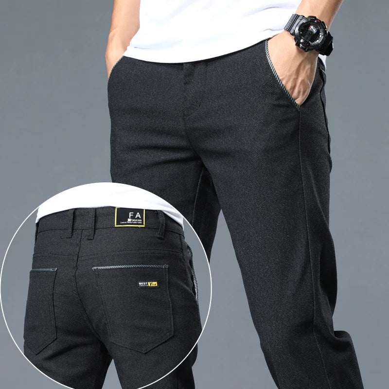 Classic Soft Grinding cotton Pants Men Business Casual Pants 2023 Autumn New Straight Slim Fashion Gray Black Brand Trousers