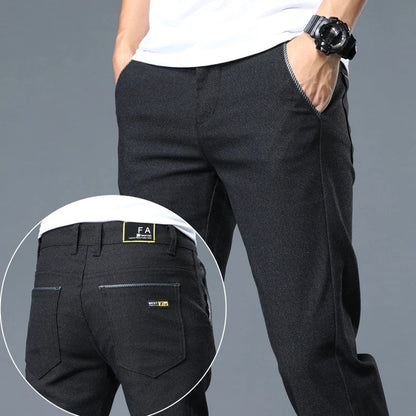 Classic Soft Grinding cotton Pants Men Business Casual Pants 2023 Autumn New Straight Slim Fashion Gray Black Brand Trousers
