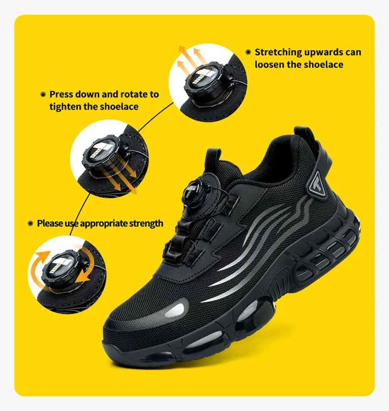 Rotary button new safety shoes for men, anti-impact and anti-piercing work shoes, fashionable men's sports shoes Tactical Boots