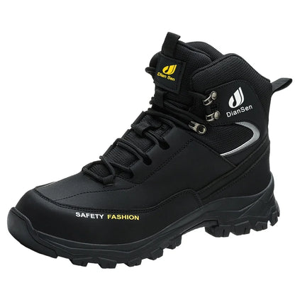 Leather Non Slip Work Boots for Men Rotating Button Safety Shoes Steel Toe Sneaker Male Puncture Proof Protective Boots