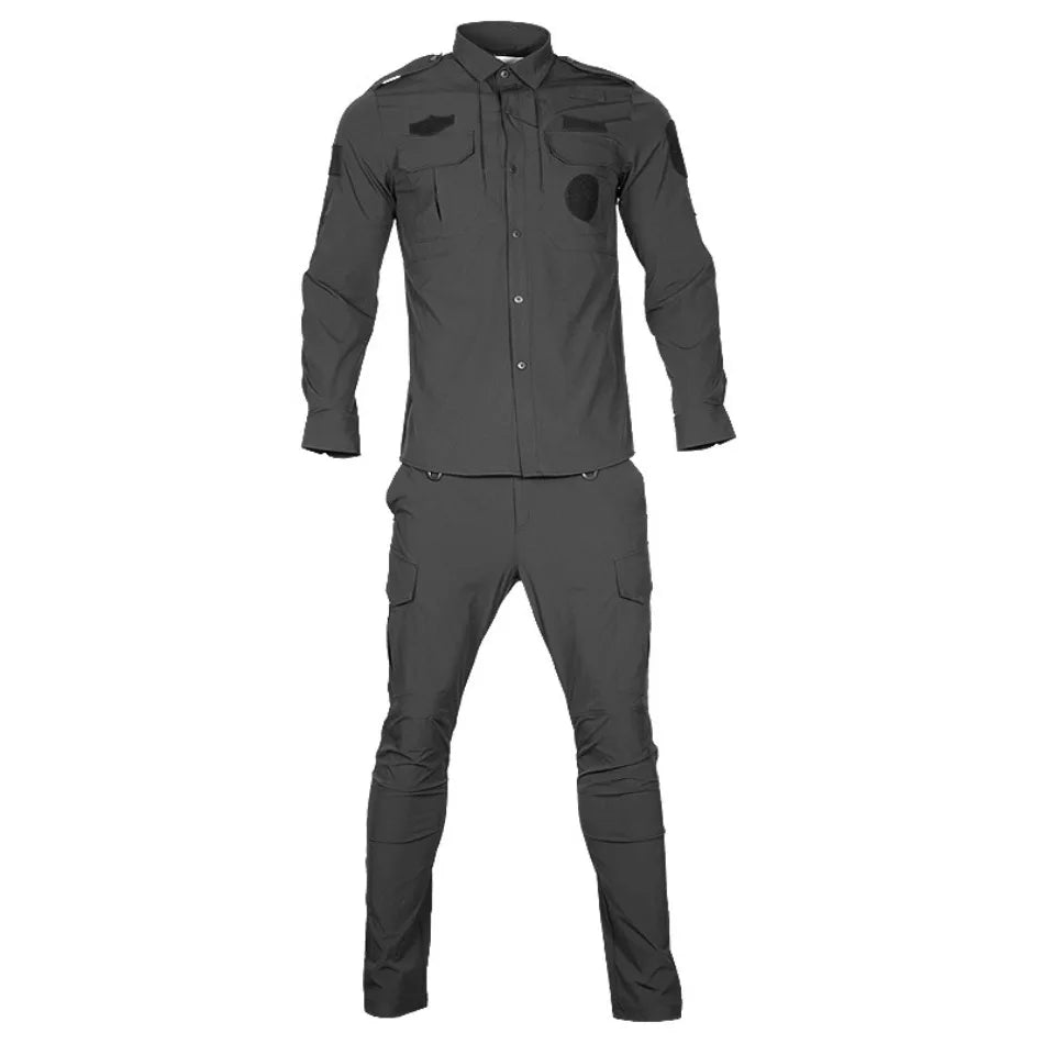 Quick Drying Workwear Suit Men Combat Elastic Tactical Training Set Multi Pocket Man Security Staff Uniform Cargo 2pcs Suits