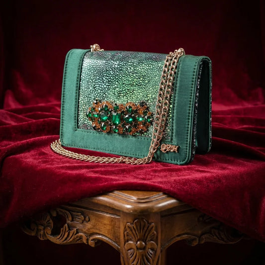 Green Elegant Women's High Heels Shoes  & Bag Set Rhinestone-Embellished Designer Shoes Perfect for Special Occasionss