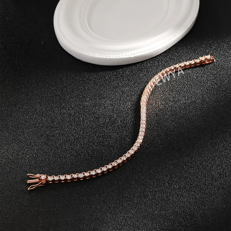 Real D Color Full 2/2.5/3/4/5/6.5mm Moissanite Tennis Bracelet For Women S925 Plated 18K Rose Gold Diamond Link Bracelets