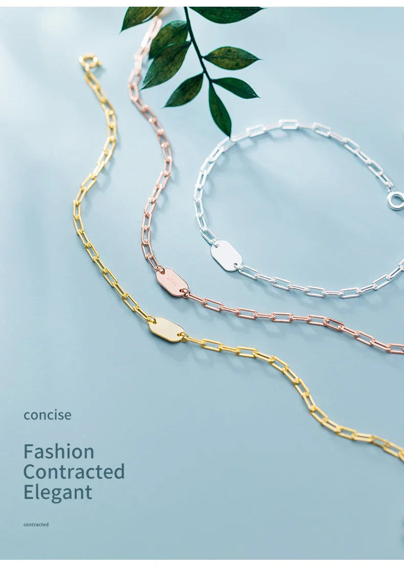 3 Color 925 Sterling Silver Simple Bracelet for Women Fashion Geometric Oval Pearl Bracelet Korea Style Fine Jewelry Gift