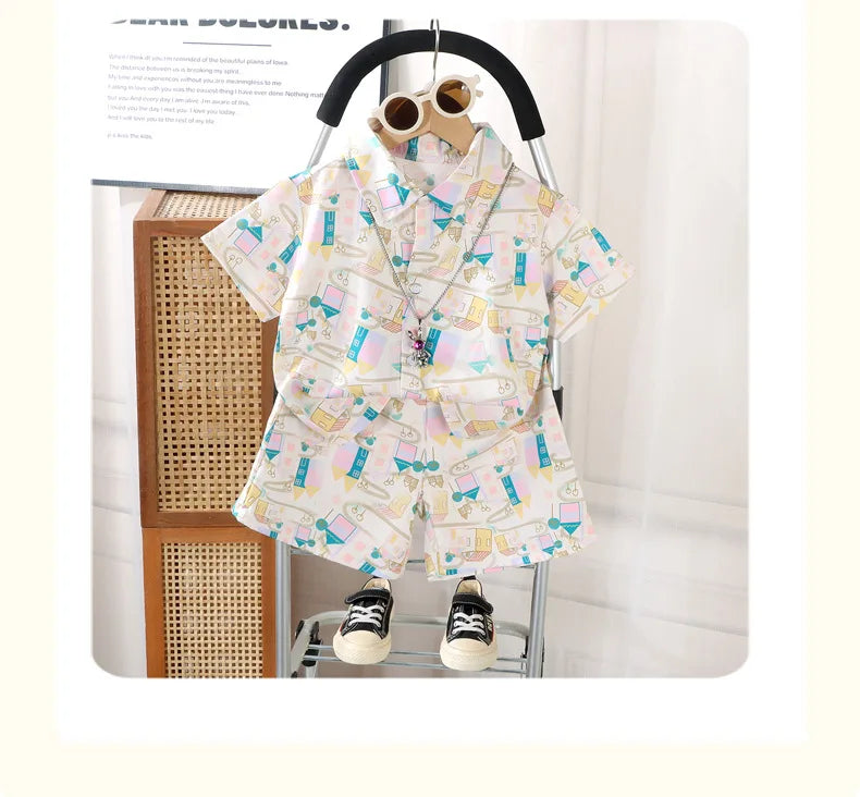 0-8Y Kids Baby Boy Clothes Summer Floral Print Sets 2Pcs Short Sleeve Shirt+Shorts Child Boy Beach Wear Casual Outfits
