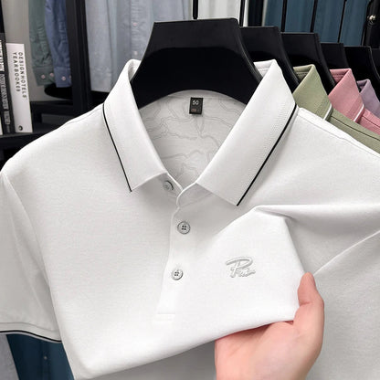 Men's Embroidered Short Sleeved Cotton Polo Shirt High End Brand Lapel T-Shirt Simple Casual Summer Breathable Top Men's Wear