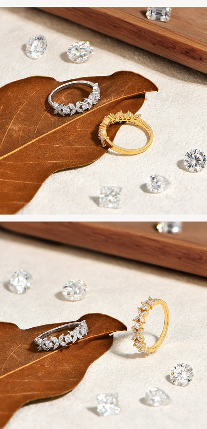 Classic Marquise Round Moissanite Leaves and flowers Ring S925 Silver for Women party Jewelry Gift anniversary Wedding