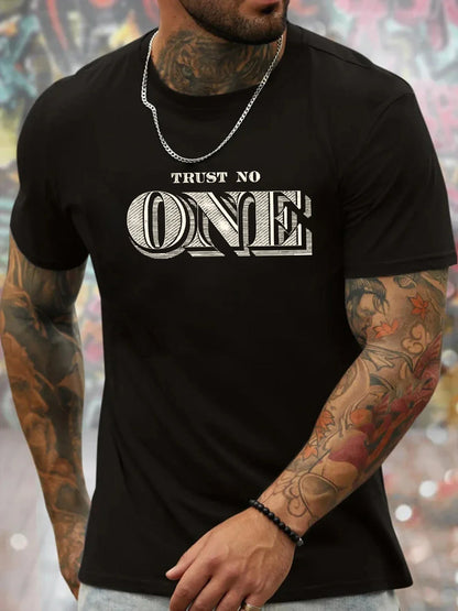 Men's Summer Casual Loose Size 100% Cotton Letter Print Round Neck Short Sleeve T-shirt Top