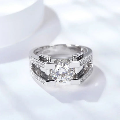 1ct 2ct Moissanite Ring For Men 925 Sterling Silver with White Gold Plated Wedding Band Man Rings Luxury Fine Jewelry