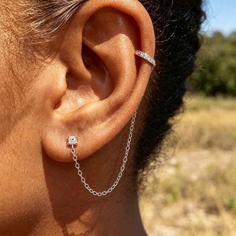 Single Tassel All Moissanite Clip Earring for Women Adjustable Ear Jewelry Daily Wear Lab Diamond Earring Pure 925 Silver