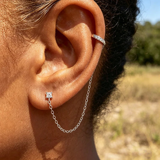 Single Tassel All Moissanite Clip Earring for Women Adjustable Ear Jewelry Daily Wear Lab Diamond Earring Pure 925 Silver