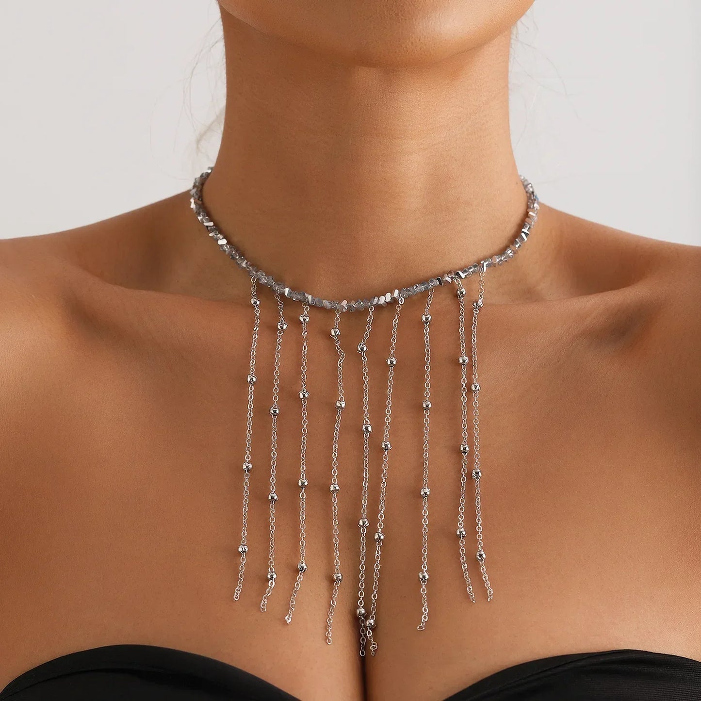 Versatile Beaded Tassels Necklace Adjustable Length Neckchain for Party Wear Fashion Jewelry Accessories Gift