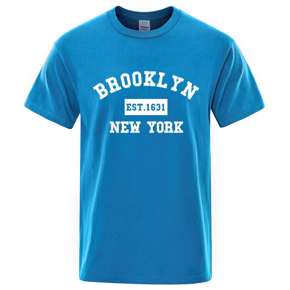 Brooklyn Est. 1631 New York Letter Print T-Shirt Man Casual Loose T-Shirts Summer Cotton Tops Fashion Breathable Tee Clothing